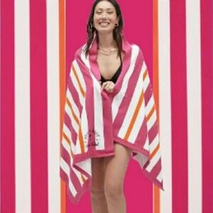 Beach Riot Club Vibrant Pink, White & Orange Striped Beach Towel 30x68 *BNIP